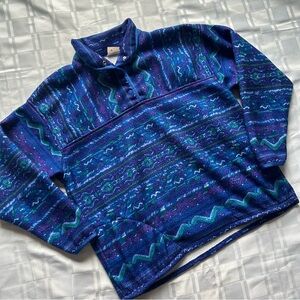 Lady Footlocker Vintage Blue & Purple Patterned Fleece Oversize Pullover Sweater